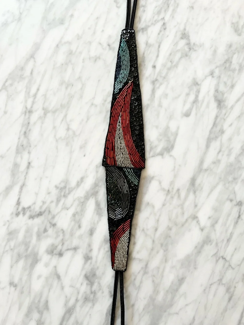 Vintage MILOR Handmade Beaded Elastic Belt Art Deco Geometric Statement